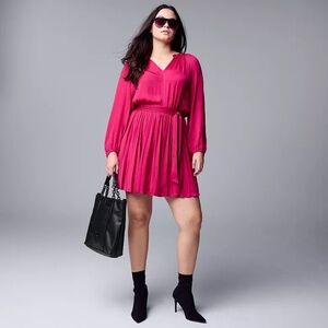 Simply Vera Vera Wang Large Women's Mini Lined Tiered Ruffle Dress Pink/Magenta